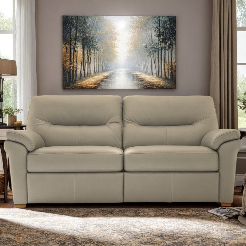 G Plan G Plan Seattle 3 Seater Heated Seat Sofa with Show Wood in Leather