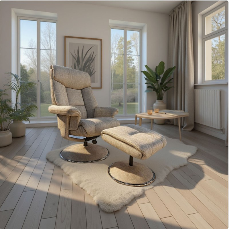 H Collection Lucasta Swivel Recliner In Lisbon Silver Fabric