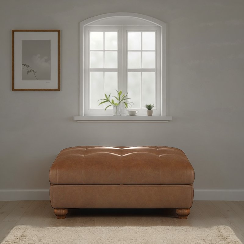 Old Charm Storage Footstool (Square Buttoning) in Leather
