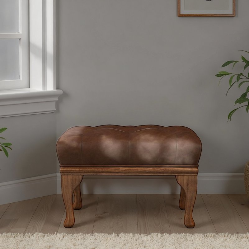Old Charm Watton Buttoned Top Footstool in Leather