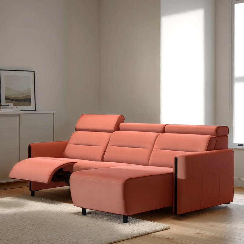 Stressless Stressless Emily 2 Seater, Power Left, Medium Longseat Right, with Wood Arms in Leather