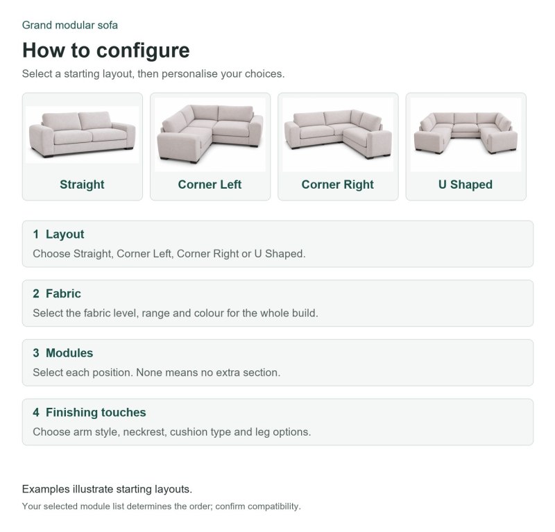How to configure your Grand modular sofa - illustrated examples