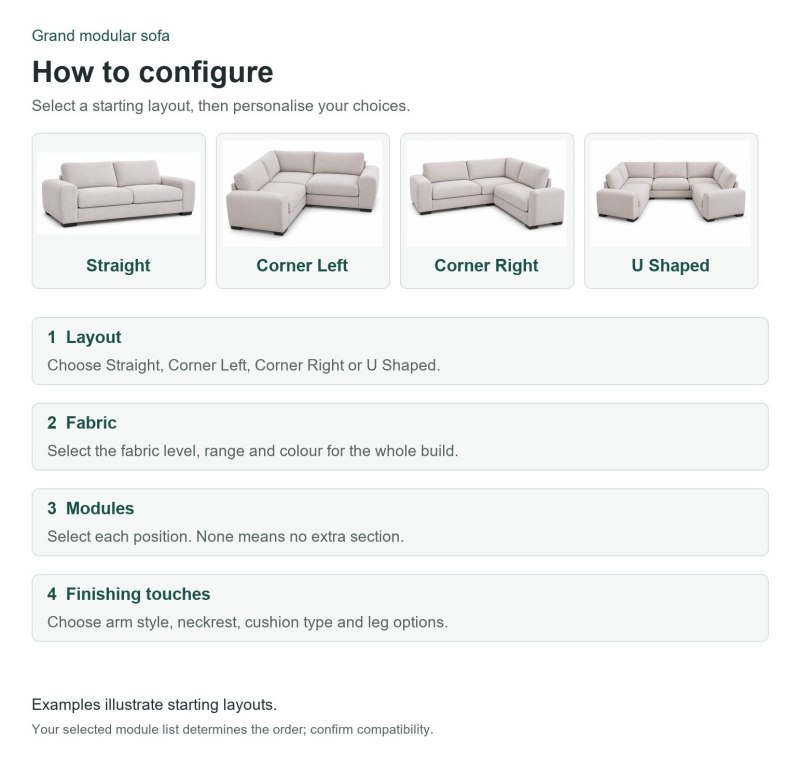 How to configure your Grand modular sofa - illustrated examples