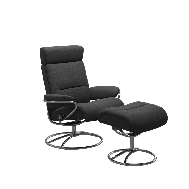 Stressless Stressless Tokyo Chair with Adjustable Headrest in Fabric, Original Base with Footstool