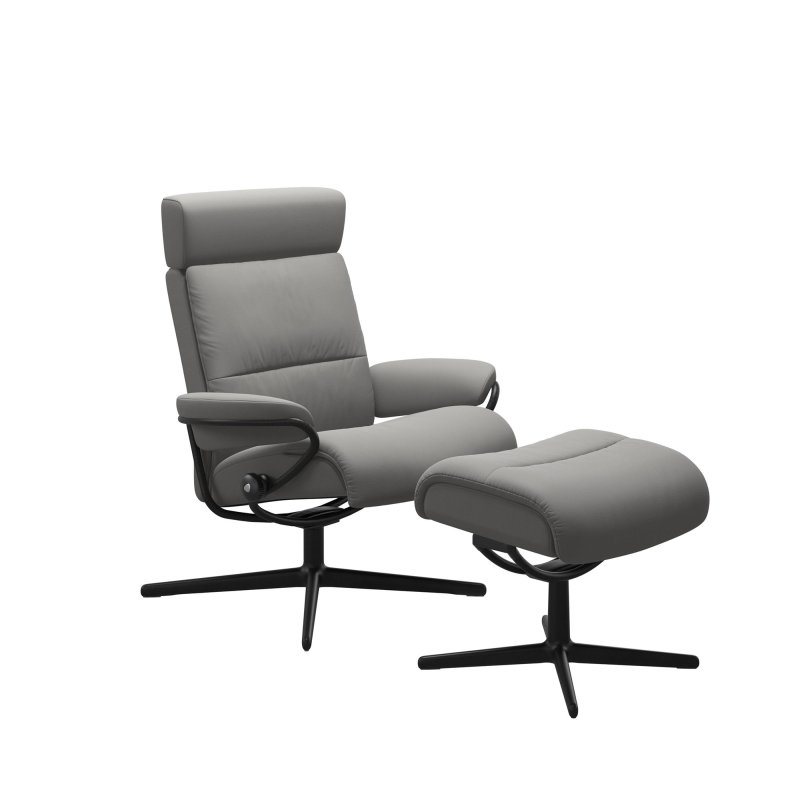 Stressless Stressless Tokyo Chair with Adjustable Headrest in Leather, Urban Cross Base with Footstool