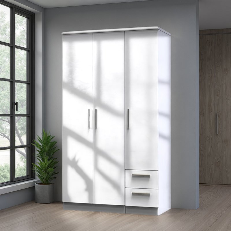 Welcome Furniture Knightsbridge Tall Triple Plain + Drawer Robe