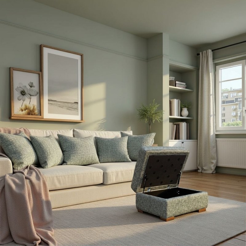 G Plan G Plan Seattle Storage Footstool with Show Wood in Fabric