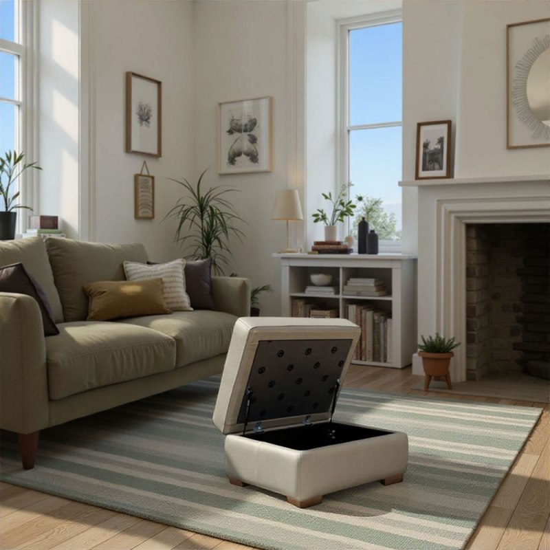 G Plan G Plan Seattle Storage Footstool with Show Wood in Leather