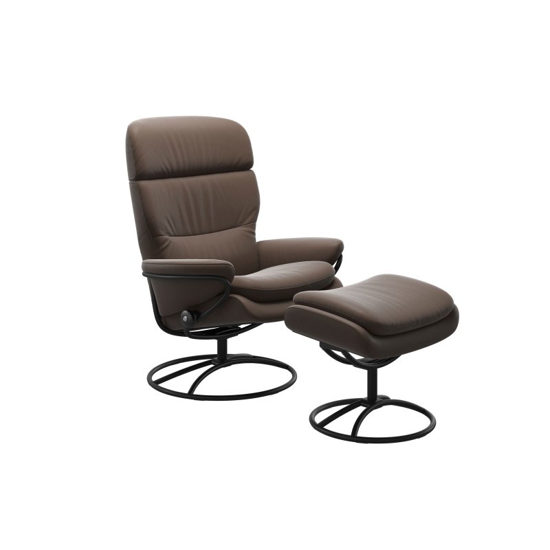Stressless Stressless Rome Chair with Adjustable Headrest in Leather, Original High Base with Footstool