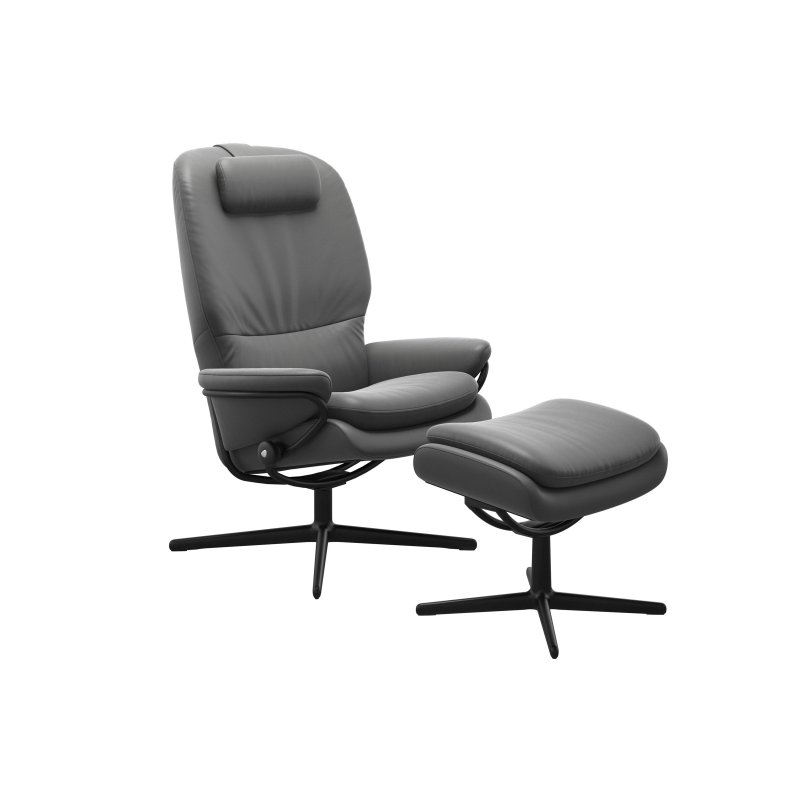 Stressless Stressless Rome Chair with Adjustable Headrest in Leather, Urban Cross High Base with Footstool