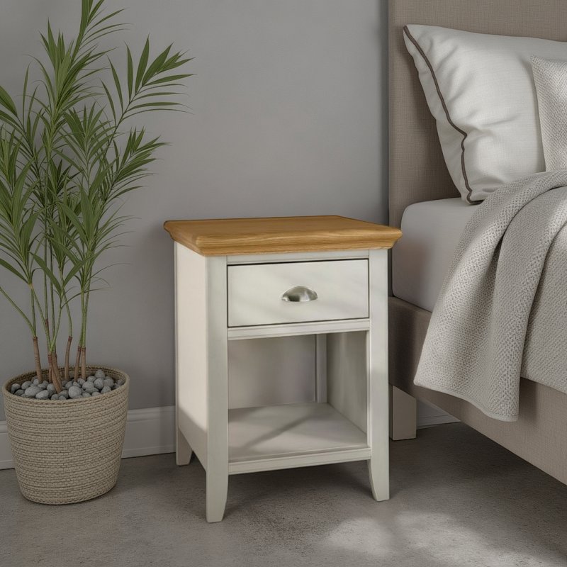 Bentley Designs Hampstead Soft Grey and Pale Oak 1 Drawer Nightstand