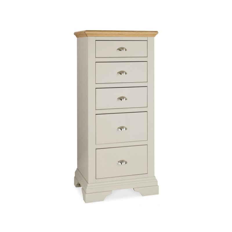 Bentley Designs Hampstead Soft Grey and Pale Oak 5 Drawer Tall Chest