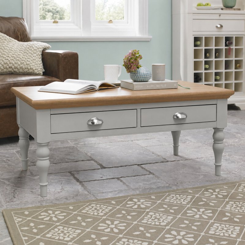 Montreux Washed Oak and Soft Grey Coffee Table Turned Leg