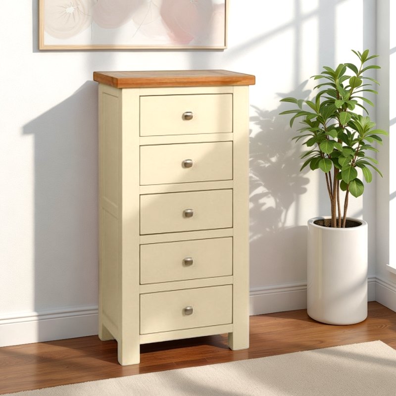 H Collection Arundel Ivory 5 Drawer Tall Chest