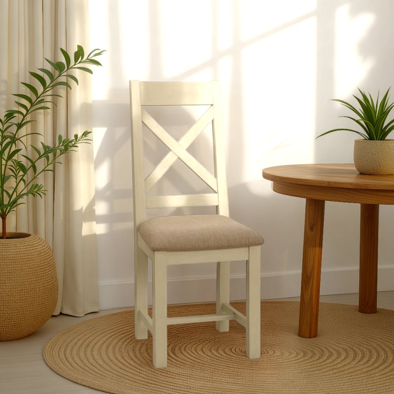 H Collection Arundel Ivory Cross Back Chair With Fabric Seat