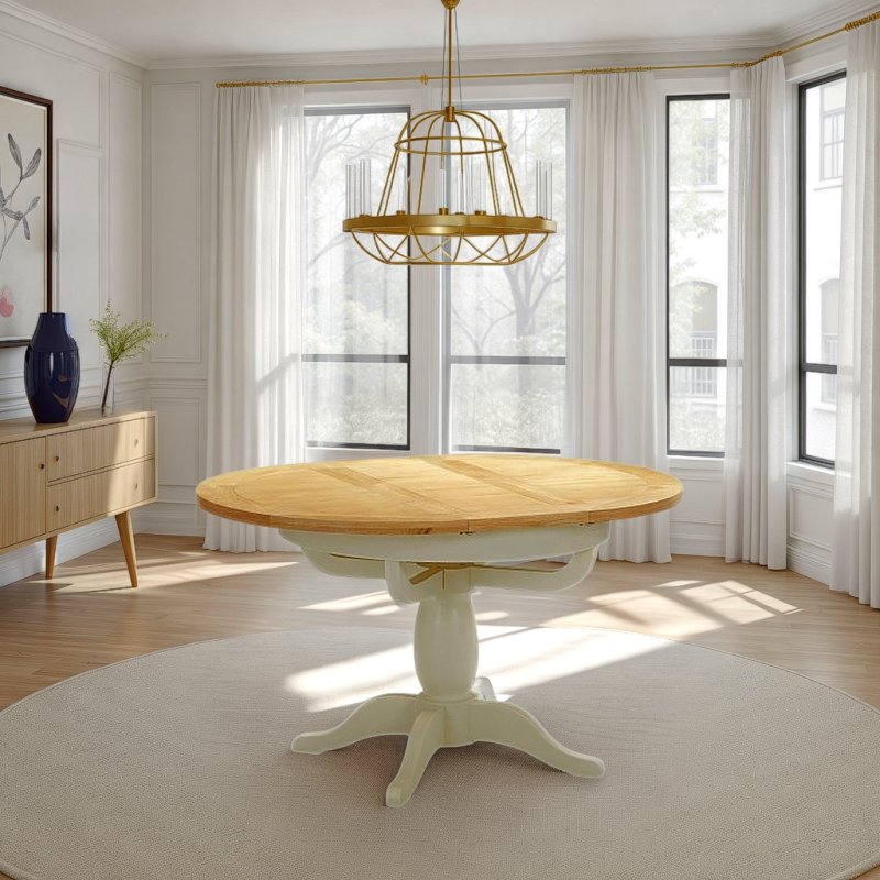 H Collection Arundel Ivory Round Extending Pedestal Dining Table