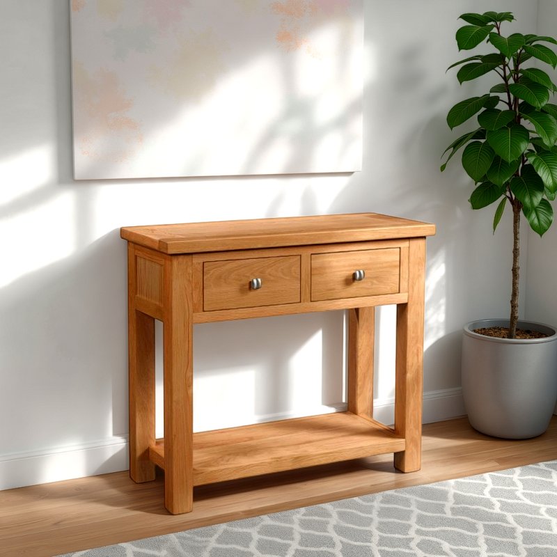 H Collection Arundel Light Oak Console Table with 2 Drawers
