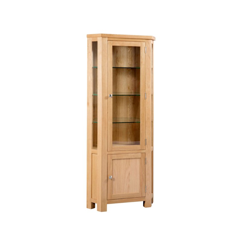 H Collection Arundel Light Oak Corner Display Cabinet With Light