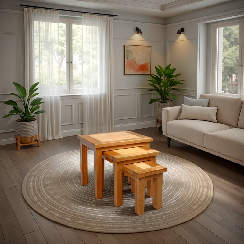 H Collection Arundel Light Oak Nest Of Tables