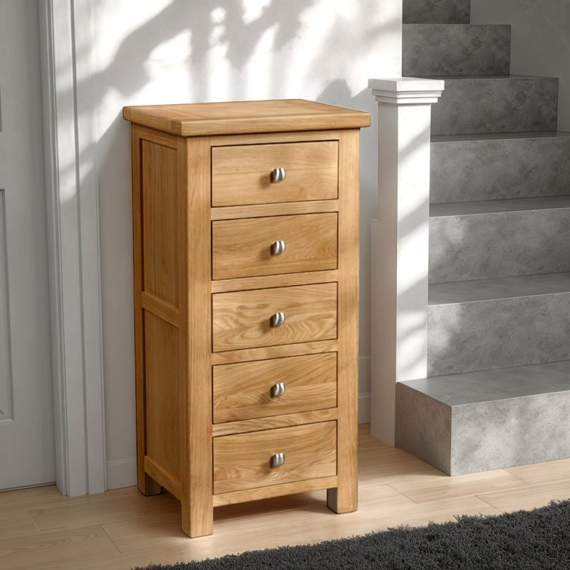 H Collection Arundel LightOak 5 Drawer Tall Chest