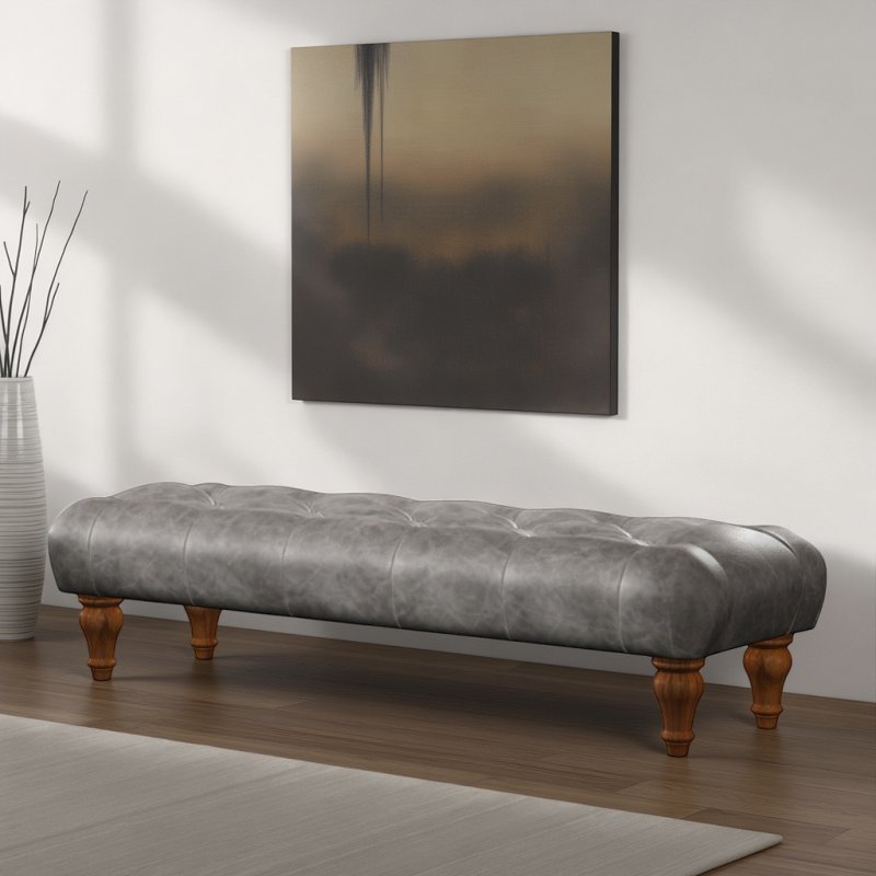 Old Charm Accent Buttoned Footstool in Leather