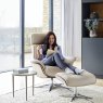 G Plan G Plan Lund Recliner Chair and Stool with Veneered and Upholstered Side in Fabric
