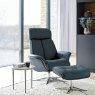 G Plan G Plan Lund Recliner Chair and Stool with Veneered and Upholstered Side in Leather